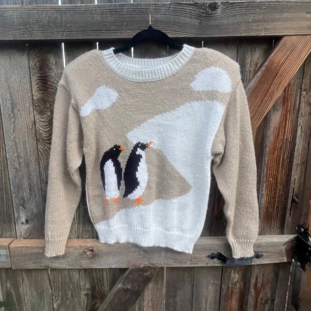 Penguin Patterned Beige Sweater